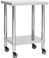 Tavolo da Lavoro Cucina con Ruote 80x45x85 cm in Acciaio Inox 51635