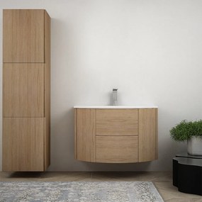 Mobile bagno sospeso Rovere tabacco 90 cm tondo con colonna da 170 cm