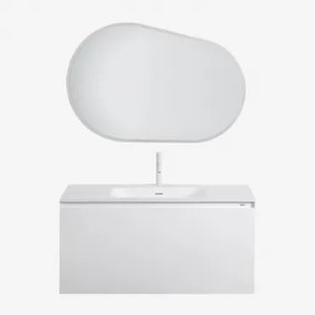 Set Mobili Da Bagno In Legno Macrae Con Lavabo Integrato Bianco & Ovalado Led Y Antivaho (100x65 Cm) Meunier & Bianco ↑20 Cm - Sklum