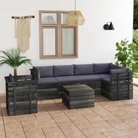 Set Divani da Giardino su Pallet 7 pz con Cuscini Massello Pino 3061959