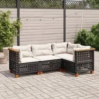 Set Divani da Giardino 4 pz con Cuscini Nero in Polyrattan 3261800