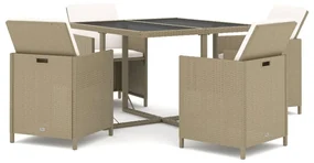 Set da pranzo per giardino 5 pz con cuscini in polyrattan beige
