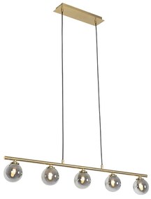 Lampada a sospensione moderna oro 100 cm 5 luci con vetro fumé - Athenas