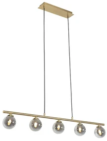 Lampada a sospensione moderna oro 100 cm 5 luci con vetro fumé - Athenas