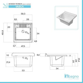 Mobile lavatoio sospeso 60 cm cemento completo di vasca e asse lavapanni