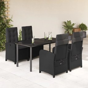 Set da pranzo da giardino 5 pz nero con cuscini in polyrattan