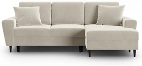 Divano angolare beige allungabile e con contenitore (con penisola a destra/con chaise lounge) con rivestimento in velluto Kyoto – Cosmopolitan Design