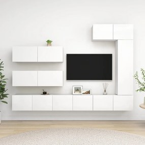 Set Di Mobili Porta Tv 7 Pz Bianco İn Legno Multistrato /