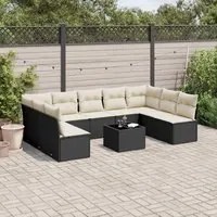 Set Divani da Giardino 10pz con Cuscini in Polyrattan Nero 3249915