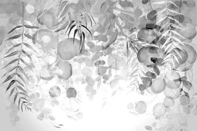 Carta da parati autoadesiva – Foglie delicate in bianco e nero