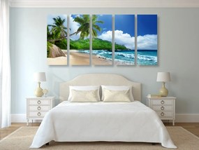 Quadri 5 pezzi – Spiaggia meravigliosa sull'isola di Seychelles