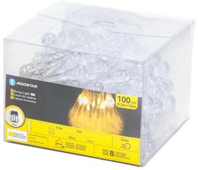 Aigostar - Catena LED natalizia da esterno 100 LED/8 funzioni 3xAA 10 m IP44 bianco caldo a goccia