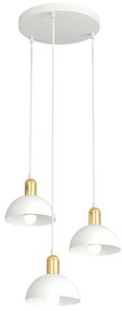 Lampadario 3 Luci Idunn Base Tonda In Acciaio Bianco E Oro Diffusori A Cupola