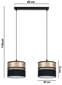 Lampadario a sospensione con filo LIMA 2xE27/60W/230V oro/nero