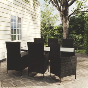 Set da Pranzo da Giardino 7 pz con Cuscini in Polyrattan Nero