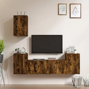 Set di mobili porta tv 5 pz rovere fumo in legno multistrato
