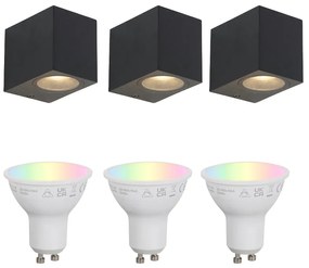 Set di 3 applique da esterno smart nere GU10 50mm IP44 - Baleno