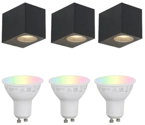 Set di 3 applique da esterno smart nere GU10 50mm IP44 - Baleno