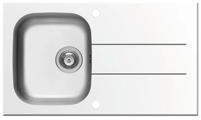 Lavello integrato 1 vasca con gocciolatoio a destra PYRAMIS Concerto vetro L 50 x L 86 cm bianco