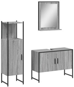 Set mobili da bagno 3 pz grigio sonoma in legno multistrato