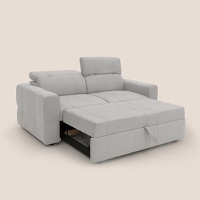 Kronos Divano con pouf estraibile poggiapiedi e poggiatesta reclinabili in morbida microfibra impermeabile T11 grigio chiaro