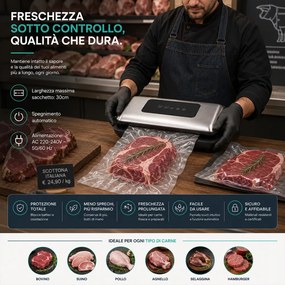 Macchina Sottovuoto e Sigilla 110W Forza Aspirante -600mBar per Alimenti...