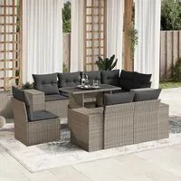 Set Divano da Giardino 9pz con Cuscini Grigio Chiaro Polyrattan 3269302