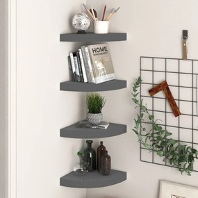 Scaffali Angolari A Parete 4 Pz Grigio Lucido 25x25x3,8 Cm Mdf /