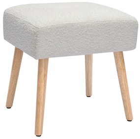 Sgabello basso in tessuto effetto lana bouclé bianco e legno massello chiaro H46 cm GUESTA