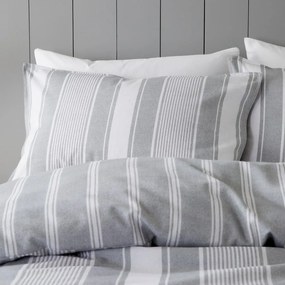 Biancheria da letto singola in flanella grigia 135x200 cm Ticking Stripe - Bianca