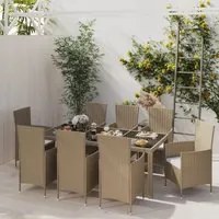 Set Mobili da Pranzo da Giardino 9pz e Cuscini Polyrattan Beige cod mxl 35824