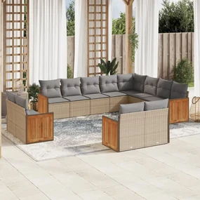 Set divani da giardino 12 pz con cuscini beige in polyrattan