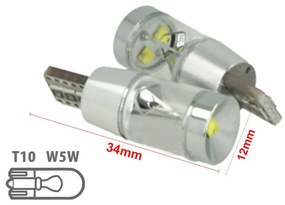 Lampada Led T10 W5W 12V 9W Canbus Pro 3 Cree XBD Da 3W Con Cono Riflettore Bianco No Errore