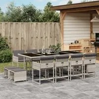 Set da Pranzo da Giardino 13pz con Cuscini Grigio in Polyrattan 3211343