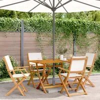 Sedie da Giardino Pieghevoli 4pz Bianco Crema Tessuto e Legno 3214574