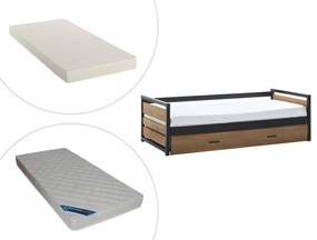 Letto singolo con letto estraibile stile industriale + materasso 2 x 90 x 190 cm MDF, Pino e Metallo - BOSTON