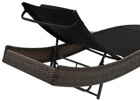 Lettino prendisole con cuscino in polyrattan marrone