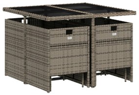 Set da pranzo da giardino 9 pz con cuscini in polyrattan grigio