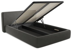 Letto matrimoniale imbottito grigio scuro con contenitore con griglia 140x200 cm Kiana - Makamii