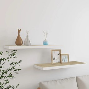 Scaffali A Parete 2 Pz Rovere E Bianco 80x23,5x3,8 Cm İn Mdf /