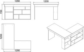 Scrivania Ufficio Angolare 120x130 Con Ripiani Design Moderno Bianca Twin