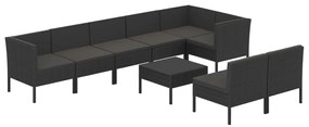 Set Divani da Giardino 9 pz con Cuscini in Polyrattan Nero