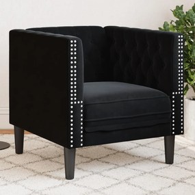 Poltrona Chesterfield Nera İn Velluto /