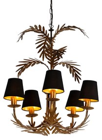 Lampadario oro con paralume in cotone nero 5 luci - Botanica