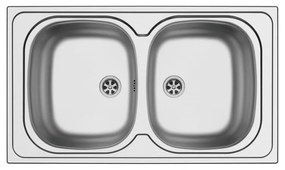Lavello integrato 2 vasche in inox argento DELINIA Aurora L 50 x L 86 cm