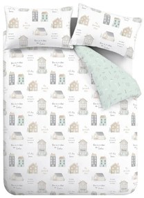 Biancheria da letto bianca e verde chiaro per letto matrimoniale 200x200 cm Home Sweet Home - Catherine Lansfield