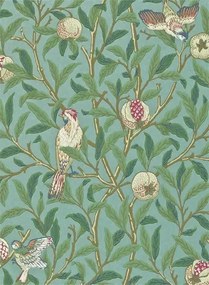 Morris & Co Carta da parati Bird & Pomegranate - Turquoise/ Coral