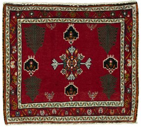 Shiraz Tappeto 60 x 50 Rosso (Iran) Annodato A Mano
