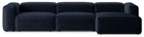Divano angolare blu scuro (con penisola a destra/con chaise lounge) con rivestimento in velluto a coste Bergamo – Cosmopolitan Design