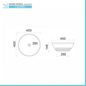 Lavabo da appoggio 40 cm bianco lucido con rilievi sul fondo Logos